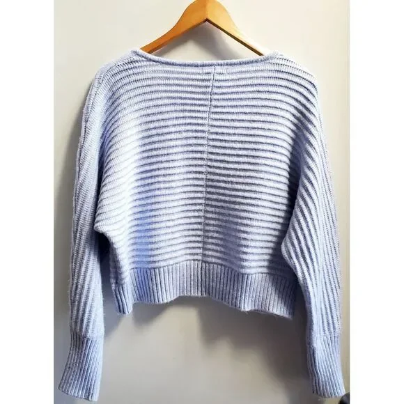 Sincerely Jules Sweater US LG Ribbed Powder Blue Ribbed Texture Long Sleeve - Picture 4 of 9